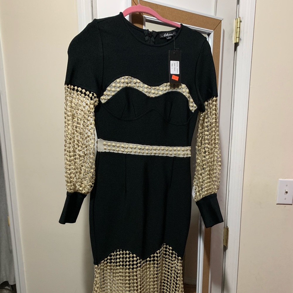 NWT Athina black fishtail gown